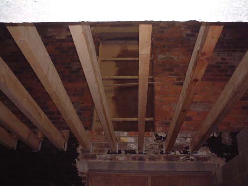 ceiling joists in the small room